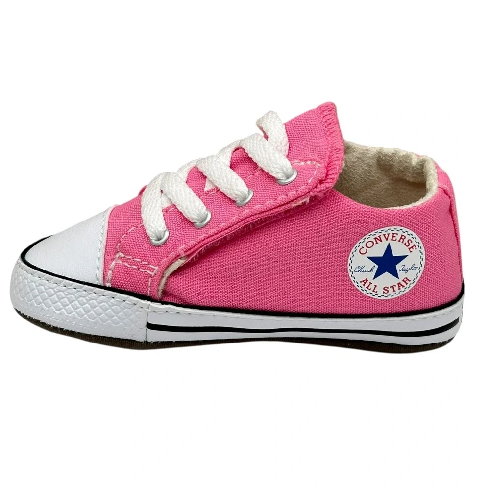 Converse Newborn Baby Girls Crib Sneakers Size 4 Pink-White Canvas Shoes Slip-on
